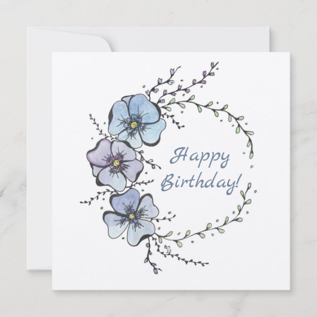 Happy Birthday with blue flowers Card (Front)