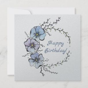 Happy Birthday with blue flowers Card