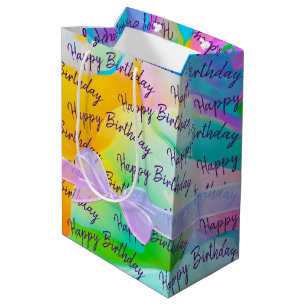 Happy Birthday with Bow On Abstract Medium Gift Bag