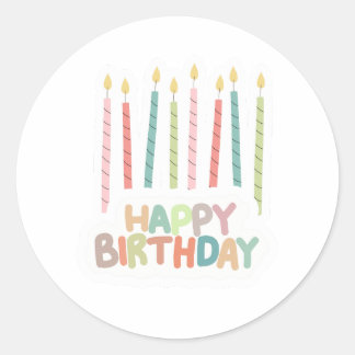 Happy Birthday With Candles Classic Round Sticker