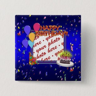 Happy Birthday With Confetti Photo Frame 15 Cm Square Badge