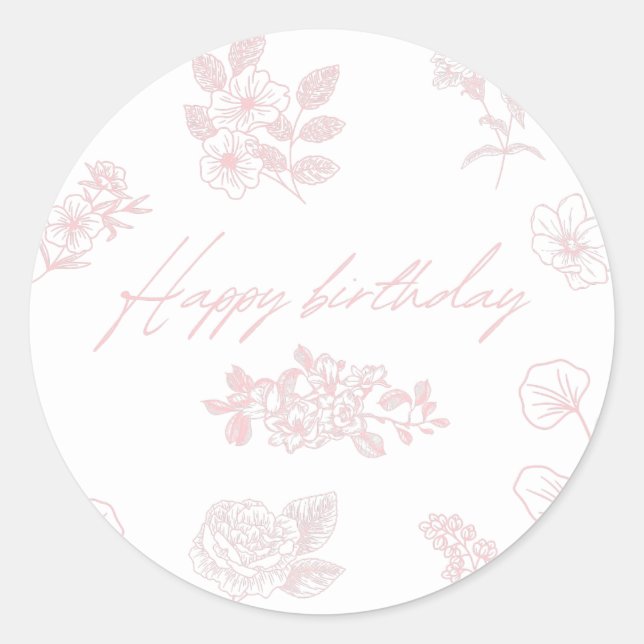 Happy birthday with floral background- pink classi classic round sticker (Front)