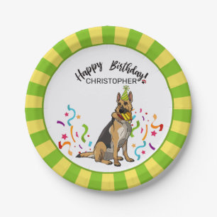 Happy Birthday with German Shepherd Dog Party Paper Plate