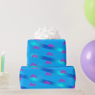 Happy Birthday with Gradient Stripes on BLUE Wrapping Paper