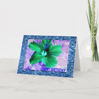 Happy Birthday With Green Flower and Frame Card