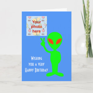 Happy Birthday with martian alien add photo Card