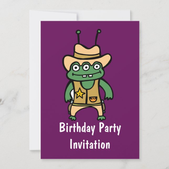 Happy Birthday with martian alien sheriff frog Invitation (Front)