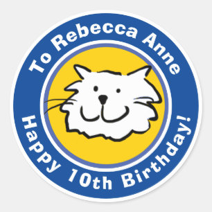 Happy Birthday with Name & Age 10 Classic Round Sticker