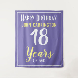 Happy Birthday with Name & Age 18 Years Tapestry