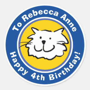 Happy Birthday with Name & Age 4 Classic Round Sticker
