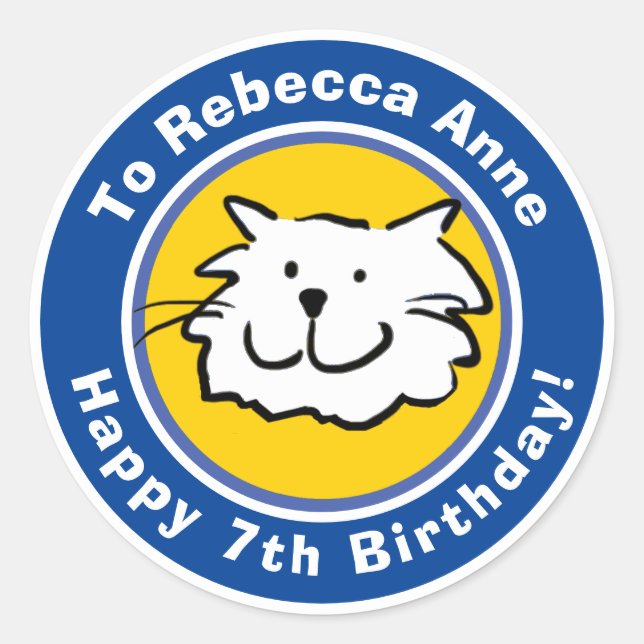Happy Birthday with Name & Age 7 Classic Round Sticker (Front)