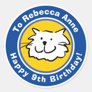 Happy Birthday with Name & Age 9 Classic Round Sticker