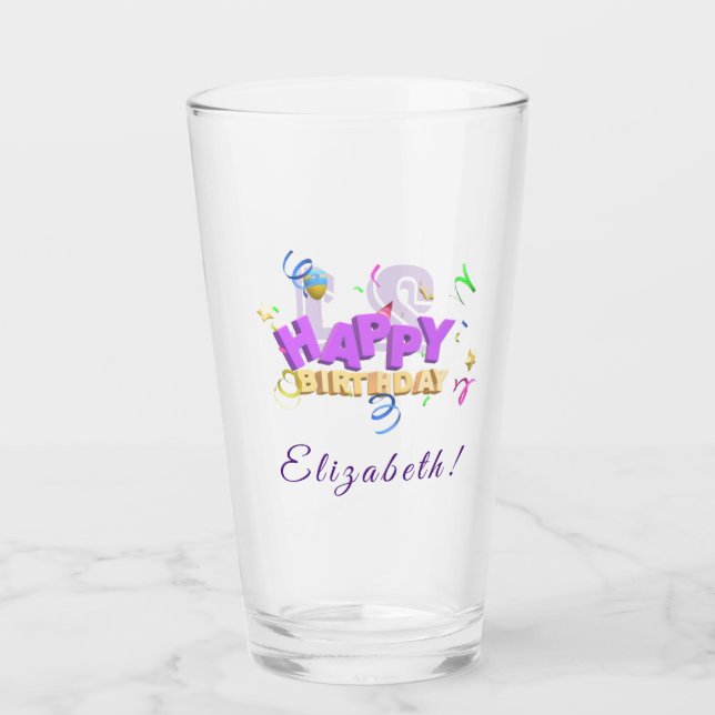 Happy Birthday with Name and Age Glass (Front)