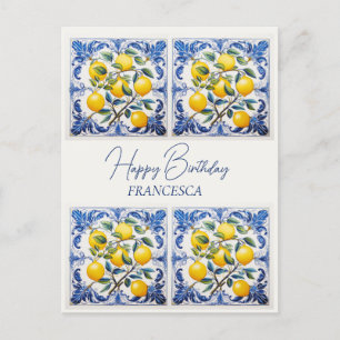 Happy Birthday With name💛💙 Beautiful Azulejo Postcard