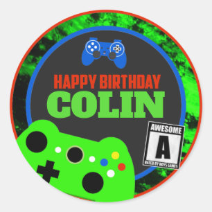 Happy Birthday with Name Video Gamer Birthday Classic Round Sticker