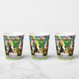 Happy Birthday With Party Guinea Pigs, Paper Cups