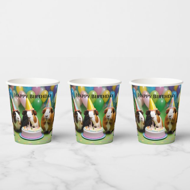 Happy Birthday With Party Guinea Pigs, Paper Cups (Multi)
