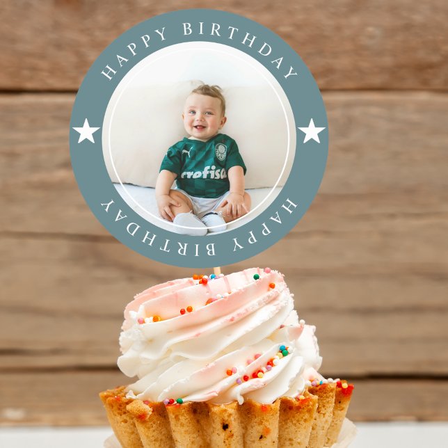 Happy Birthday With Photo Classic Round Sticker (Creator Uploaded)