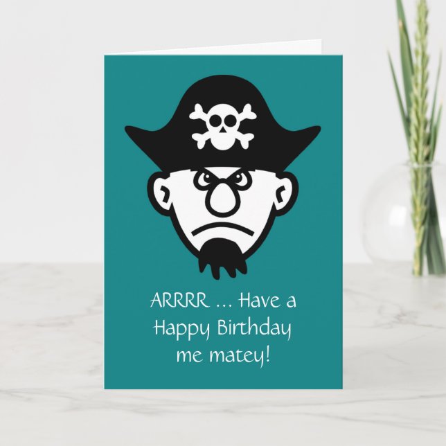 Happy Birthday with pirate skull and crossbones Card (Front)