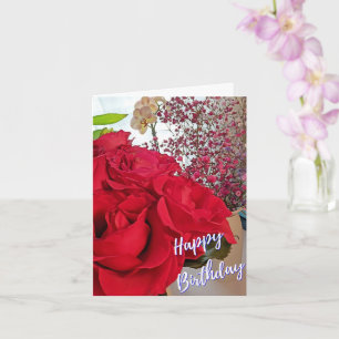 Happy Birthday With Roses Folded Greeting Card