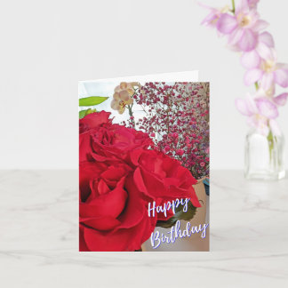 Happy Birthday With Roses Folded Greeting Card