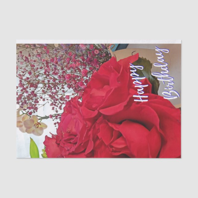 Happy Birthday With Roses Tissue Paper (Front)