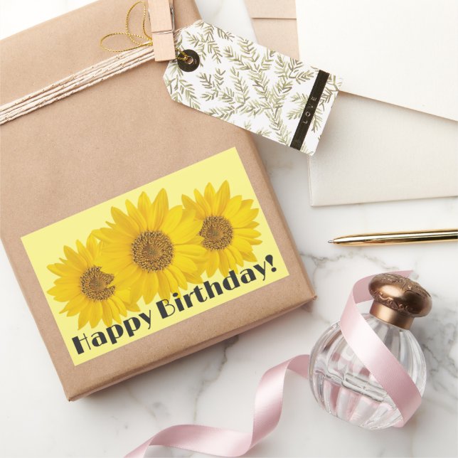 Happy Birthday with Sunflowers Yellow Rectangular Sticker (Gifting)