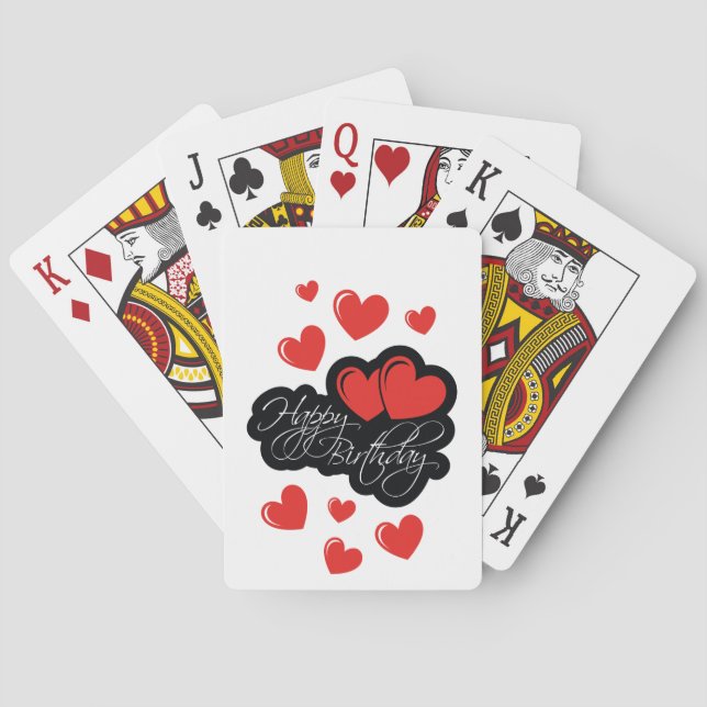 Happy Birthday with two red hearts Playing Cards (Back)