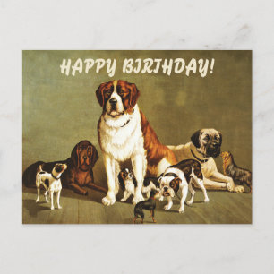 Happy Birthday with Vintage Dogs Illustration Postcard