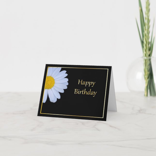 Happy Birthday with White Flower and Black Bkgrd Card (Front)