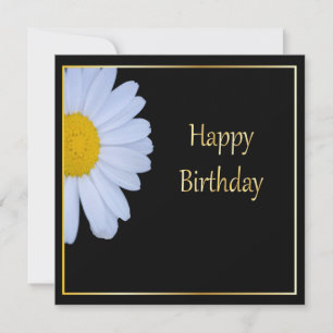 Happy Birthday with White Flower and Black Bkgrd Invitation