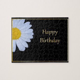 Happy Birthday with White Flower and Black Bkgrd Jigsaw Puzzle