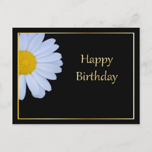 Happy Birthday with White Flower and Black Bkgrd Postcard
