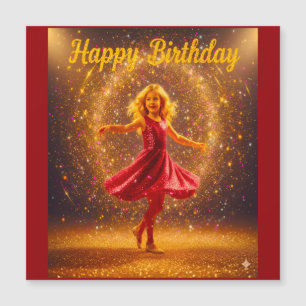 Happy Birthday with young dancing girl and glitter