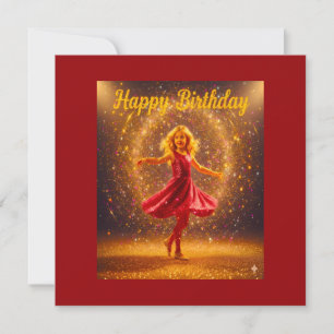 Happy Birthday with young dancing girl and glitter Invitation