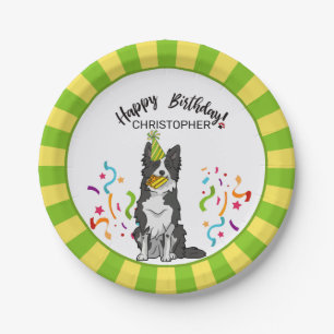 Happy Birthday with Your Border Collie Dog Party Paper Plate