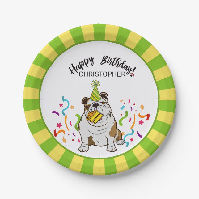 Happy Birthday with Your Bulldog Dog  Party Paper Plate (Front)