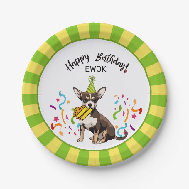 Happy Birthday with Your Chihuahia EWOK Dog  Party Paper Plate (Front)