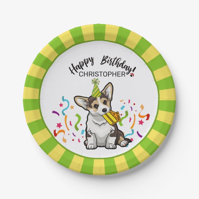 Happy Birthday with Your Corgi Dog  Party Paper Plate (Front)