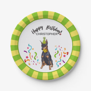 Happy Birthday with Your Doberman Dog Party Paper Plate