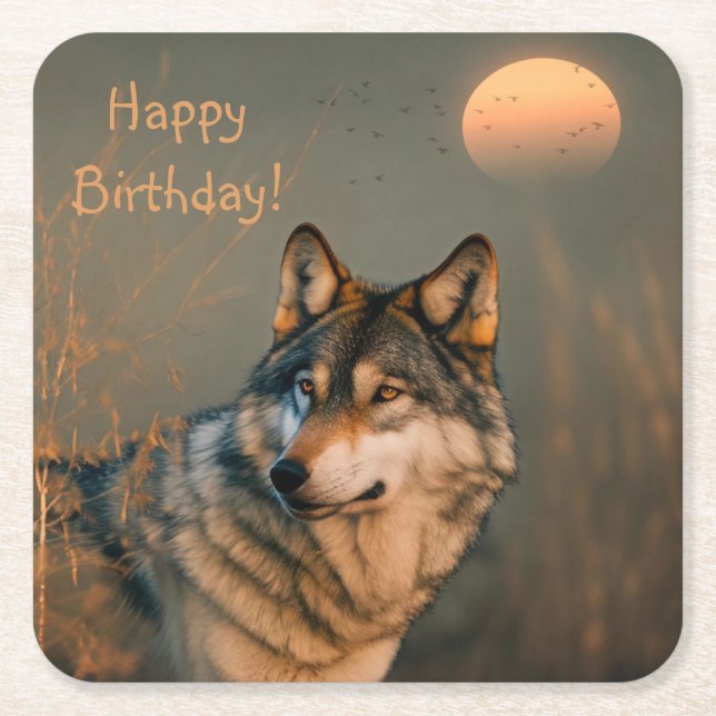 Happy Birthday Wolf  Coasters (Front)