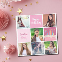 Happy Birthday Womens Photo Collage Custom Pink