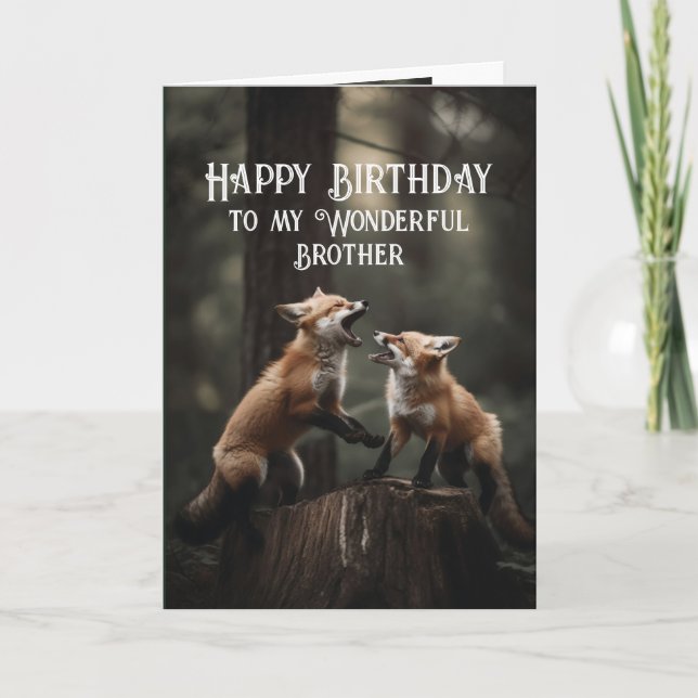 Happy Birthday Wonderful Brother Friend Foxes Cute Card (Front)