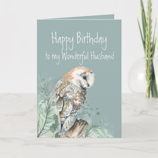 Happy Birthday Wonderful Huband Barn Owl  Thank You Card (Front)