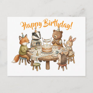 Happy Birthday Woodland Animal Party Postcard
