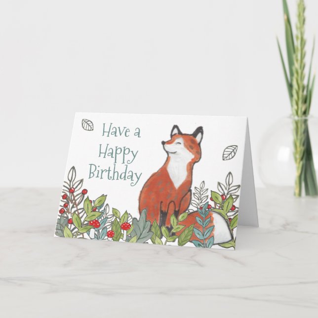 Happy Birthday Woodland Fox Modern Funny Card (Front)