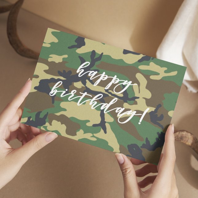 Happy Birthday Woodland Militairy Camo Print Postcard (Creator Uploaded)