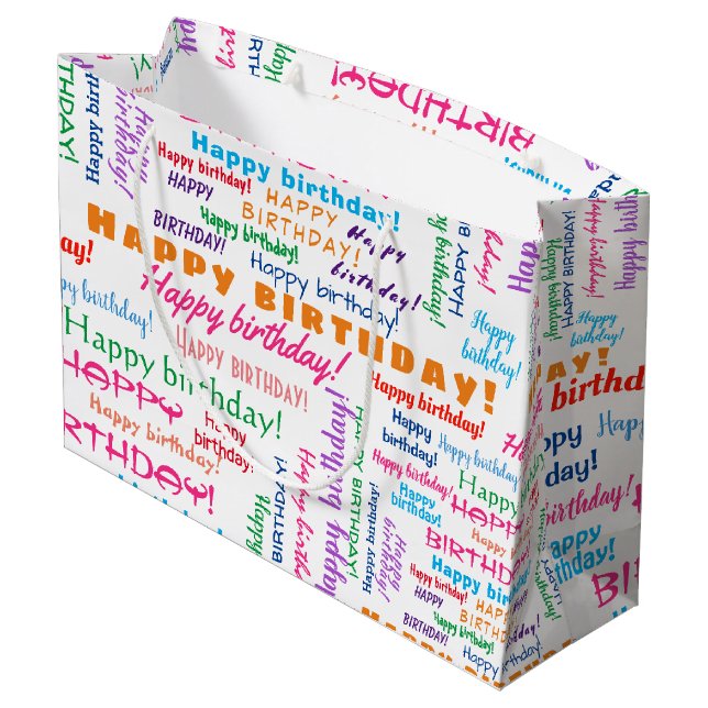 Happy Birthday Word Cloud Colourful Bright Fun Large Gift Bag (Back Angled)
