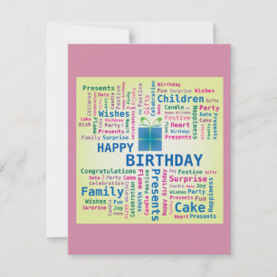 Happy Birthday Word Cloud Gift Present Box Card