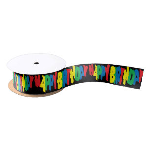 Happy Birthday Word Text Satin Ribbon